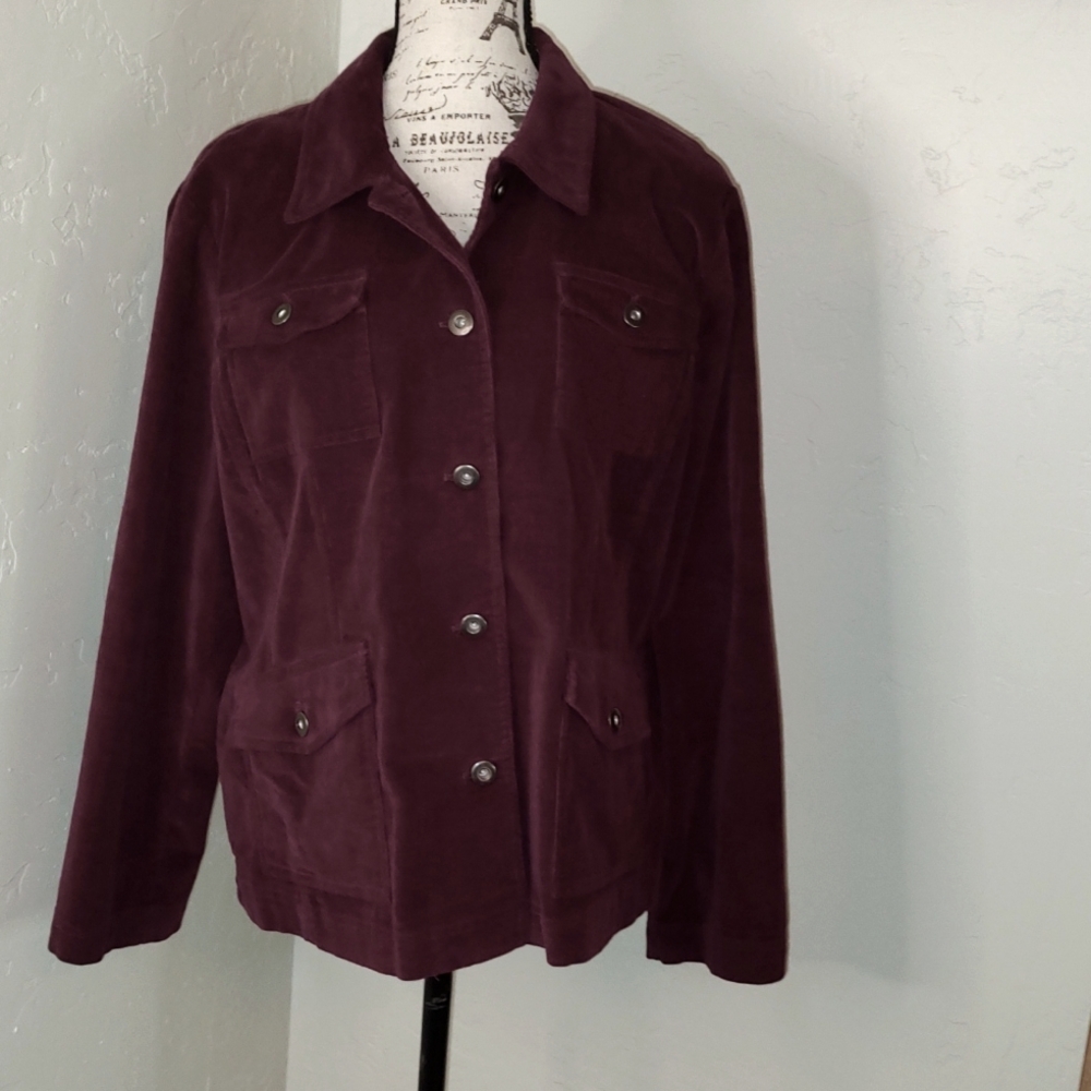 Corduroy Burgundy Jacket Blazer Shacket SZ: XL Christopher & Banks